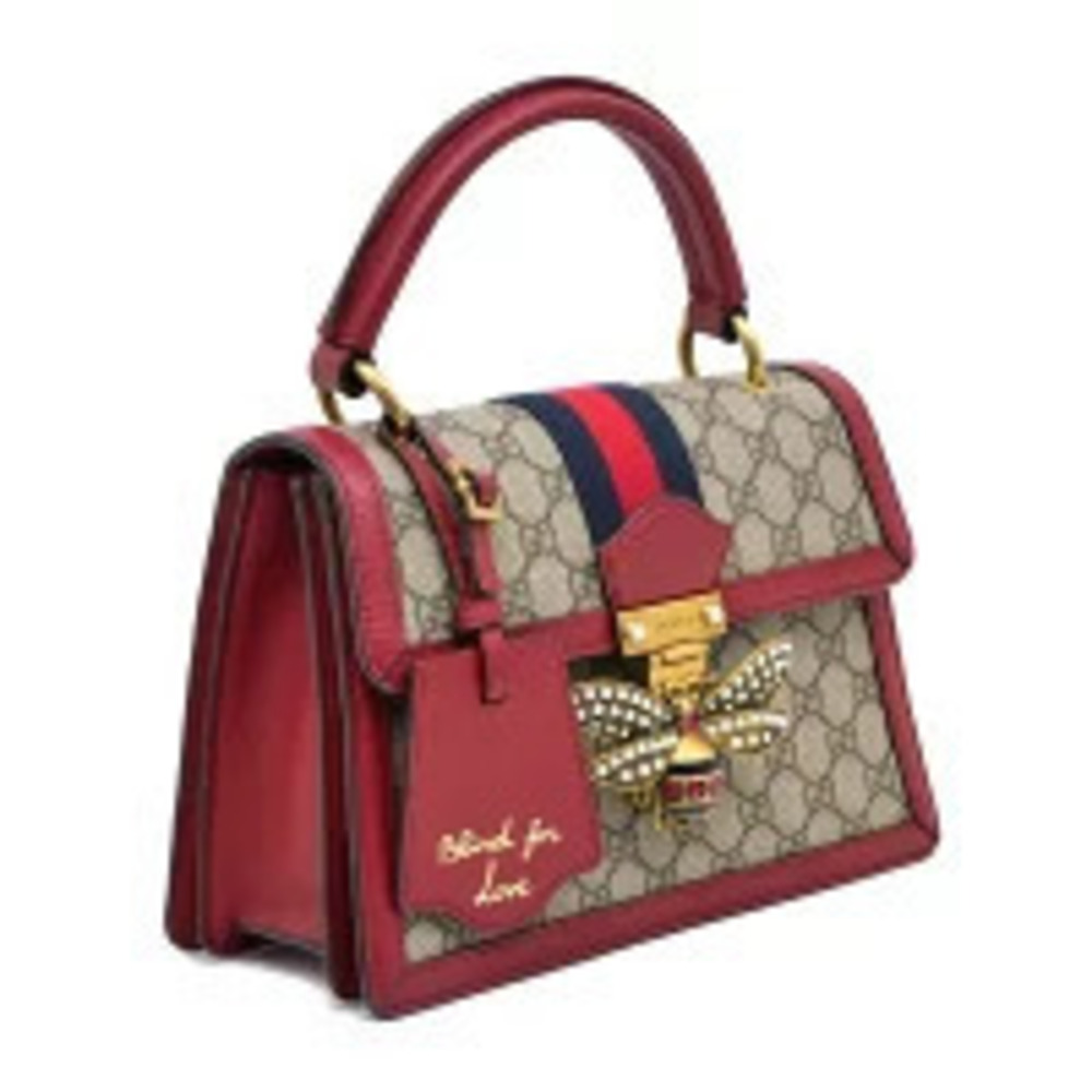 Gucci Supreme Bag Queen Shoulder Handbag GG Bee Beige Leather Red Margaret